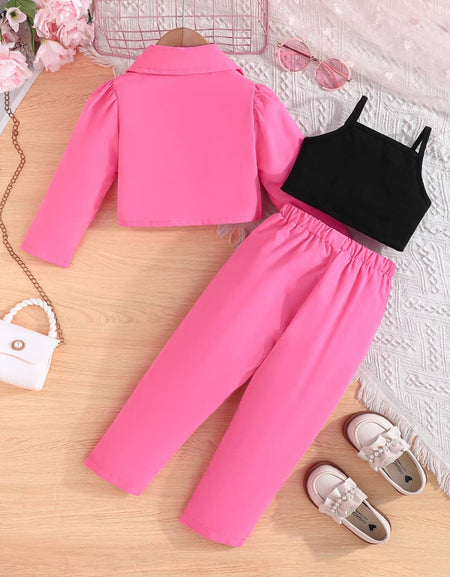 Chic Girls Double Breasted Blazer, Cami Top and Pant Set