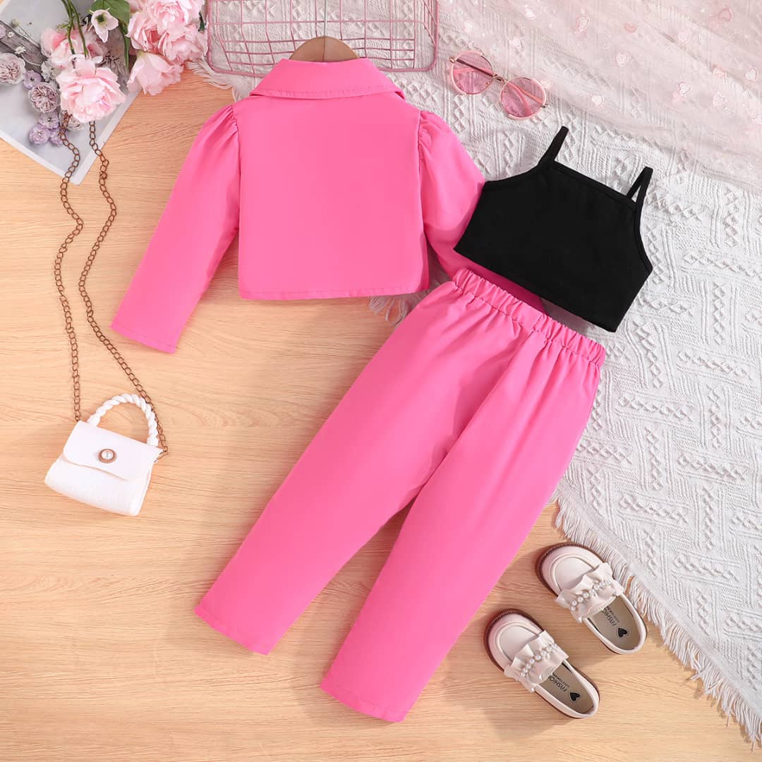 Chic Girls Double Breasted Blazer, Cami Top and Pant Set