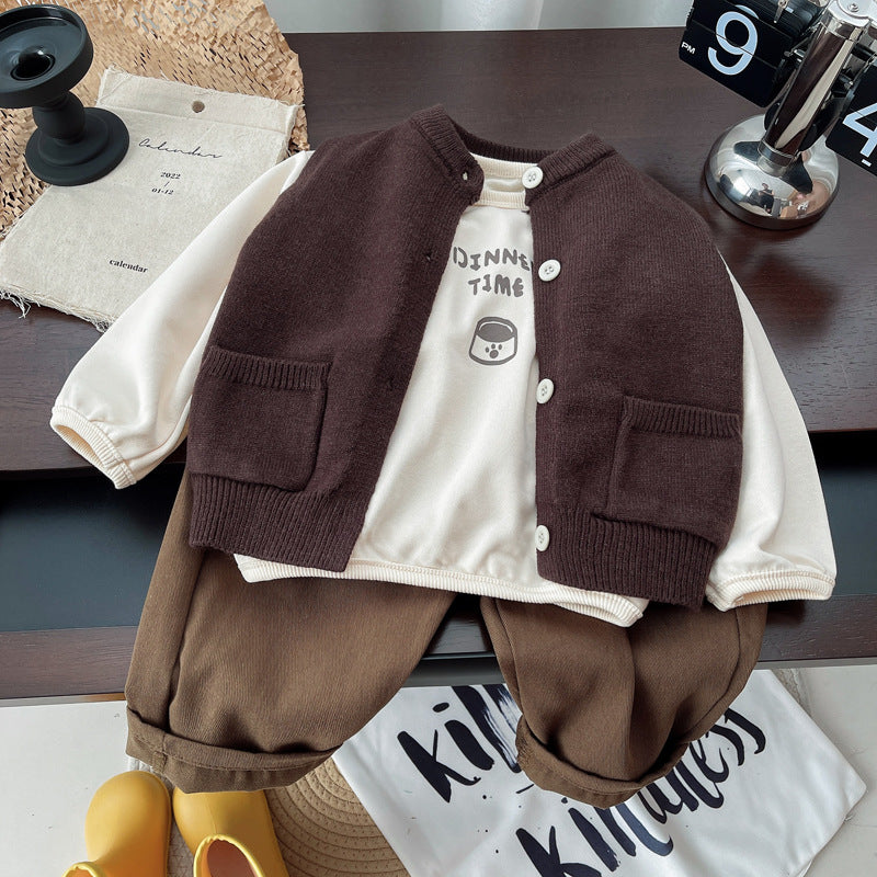 Brown - Toned Cozy Cardigan 3piece Set