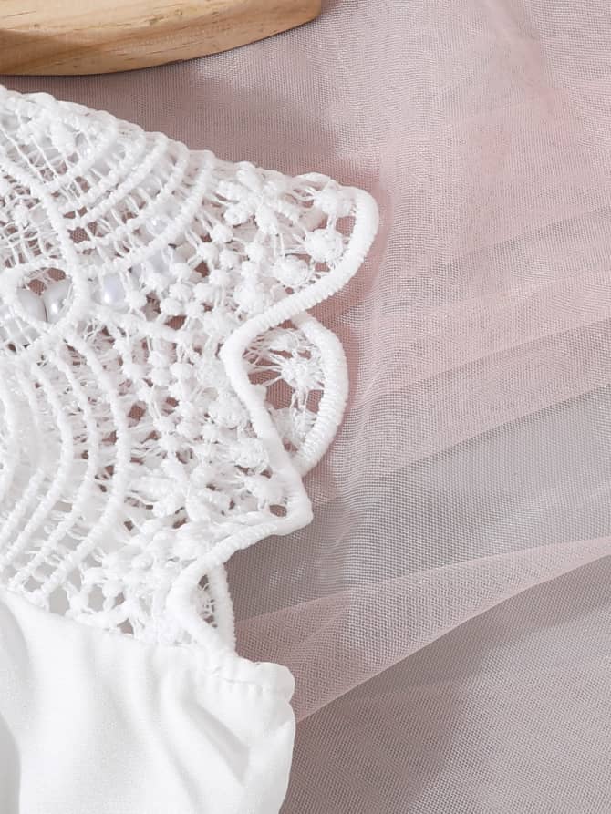 Girls’ Lace Bodice Cap-Sleeve Dress with Satin Bow Accent