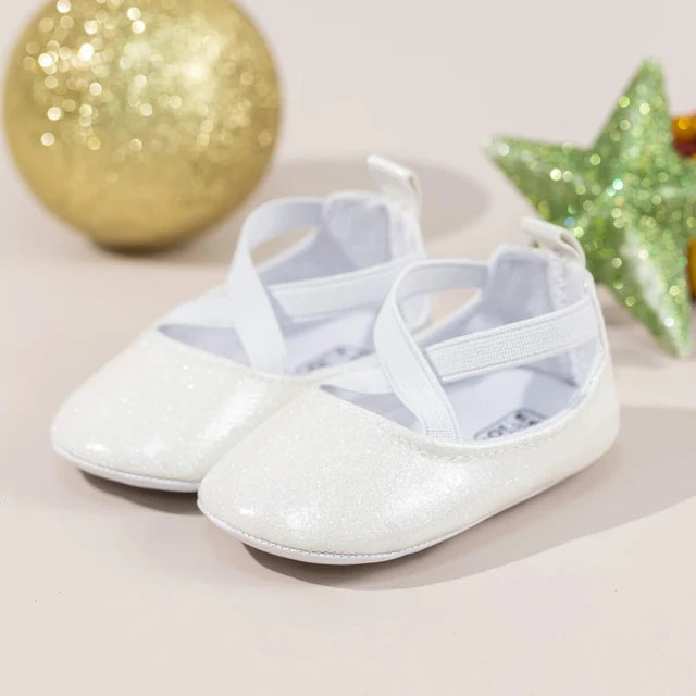 Shimmery Cross Strap Baby Shoes