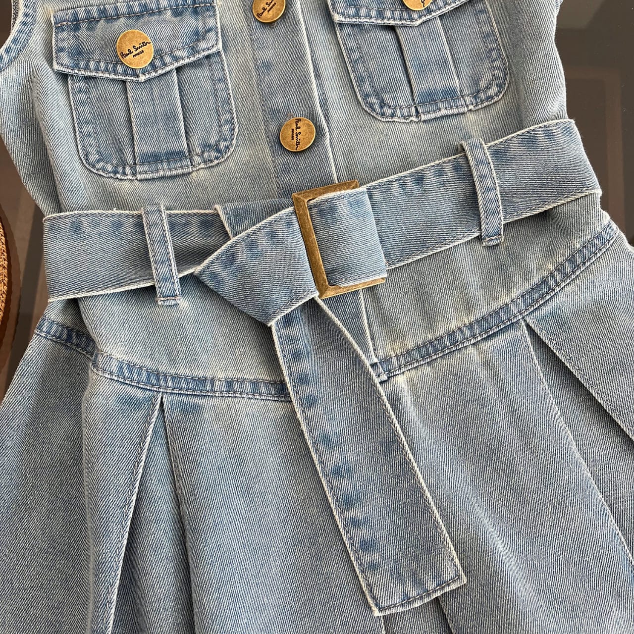 Classic Belted Denim Dress – Light Wash