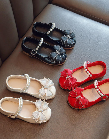 Luxe Double Bow Patent Beaded Strap Shoe