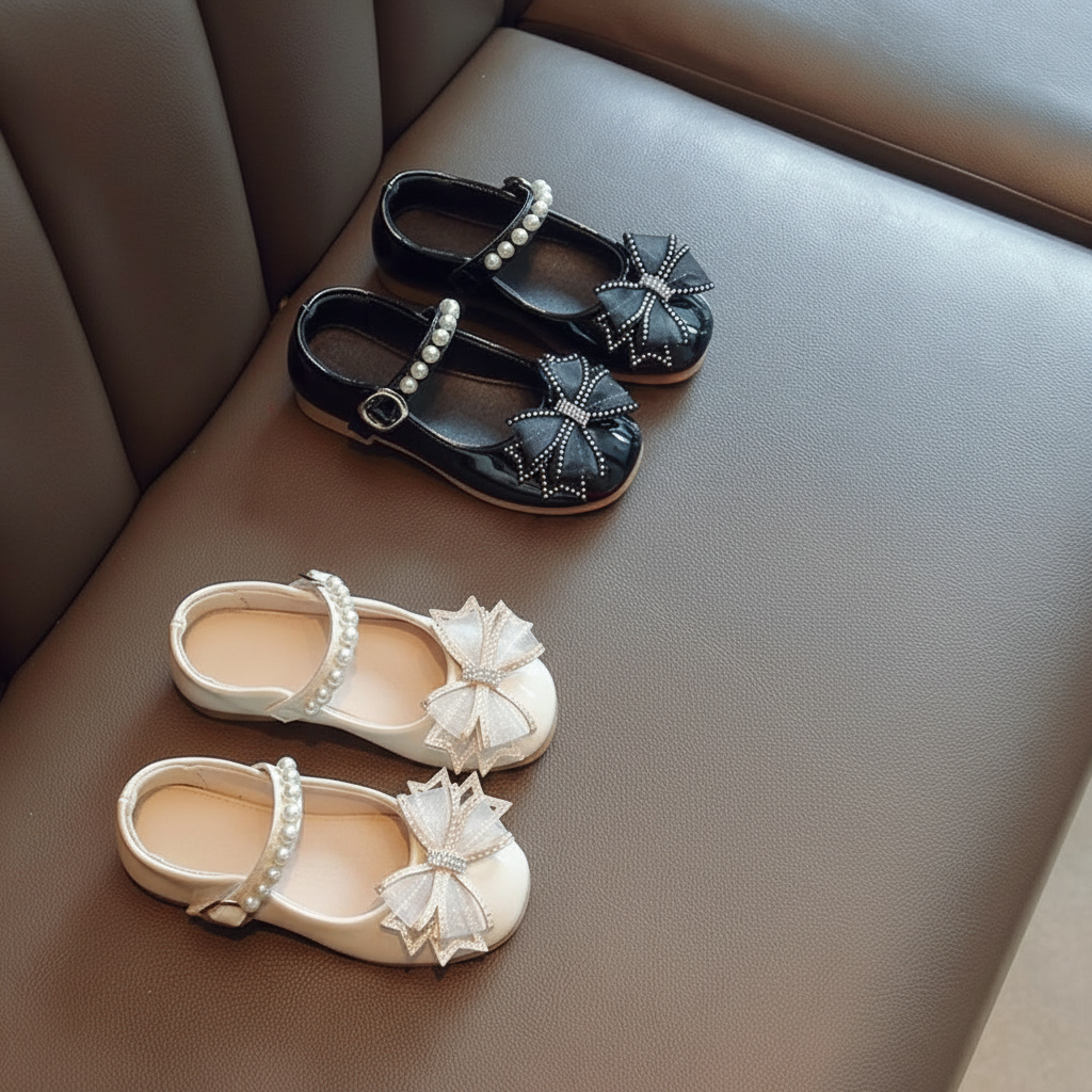 Luxe Double Bow Patent Beaded Strap Shoe