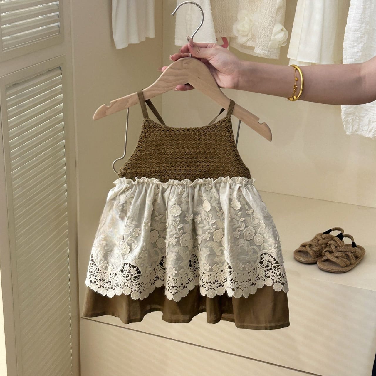 Boho Chic Crochet& Lace Dress with Capelet Set