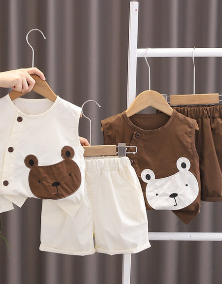 Bear Patch Sleeveless Vest & Shorts Set