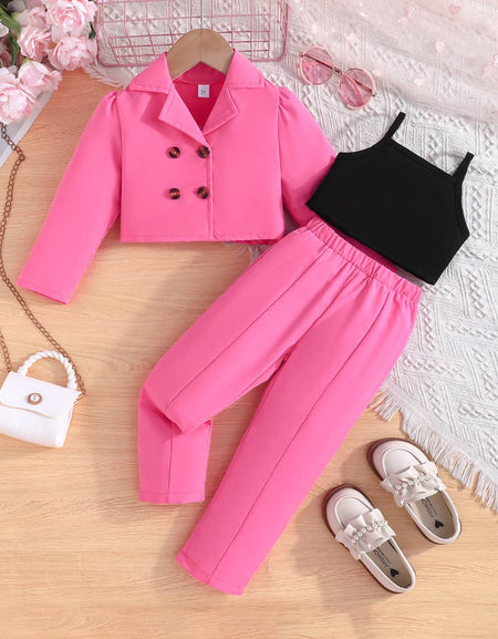 Chic Girls Double Breasted Blazer, Cami Top and Pant Set