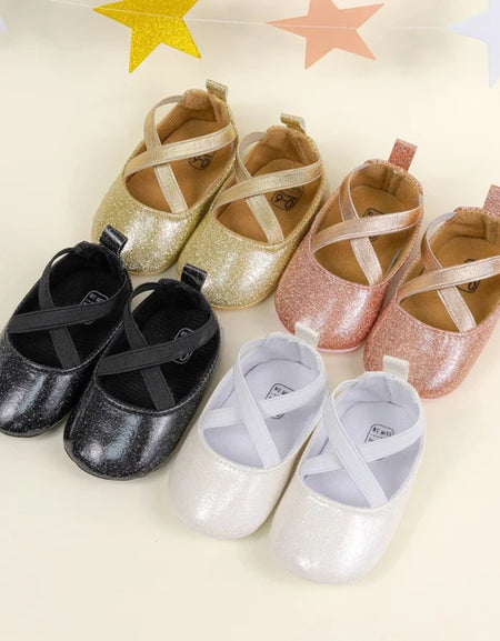 Shimmery Cross Strap Baby Shoes