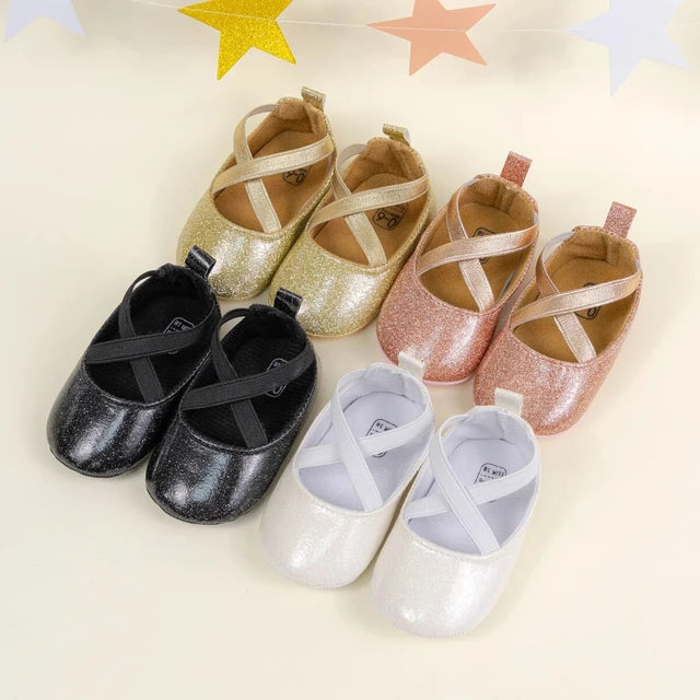 Shimmery Cross Strap Baby Shoes