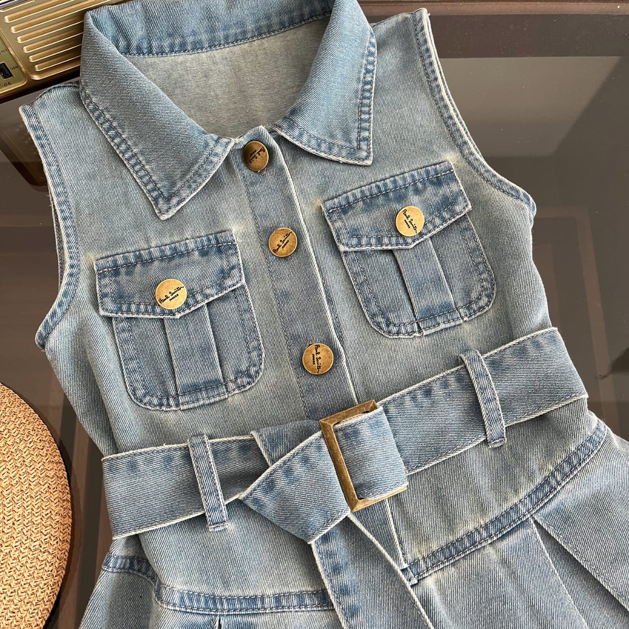 Classic Belted Denim Dress – Light Wash
