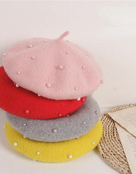 Pearl Studded Wool Beret