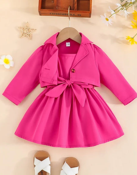 Belted Cami Dress and Lapel Collar Jacket Set