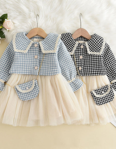 3Piece Tulle Dress & Houndstooth Jacket Set