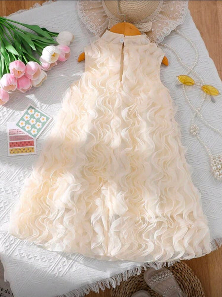 Cream Ruffles Wavy Loose Dress
