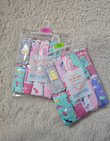 Primark Girls' 10-Pack Cotton Briefs / Panties - Age 1-10