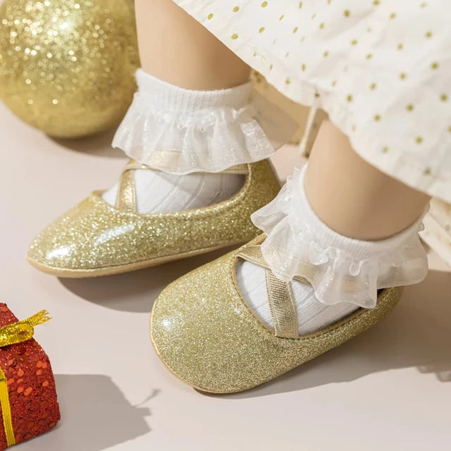 Shimmery Cross Strap Baby Shoes