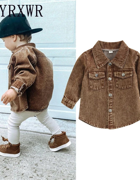 Bronze Brown Curved Hem Kids Denim Shirt
