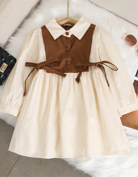 Vintage Two-tone Long-sleeved Collar Dress