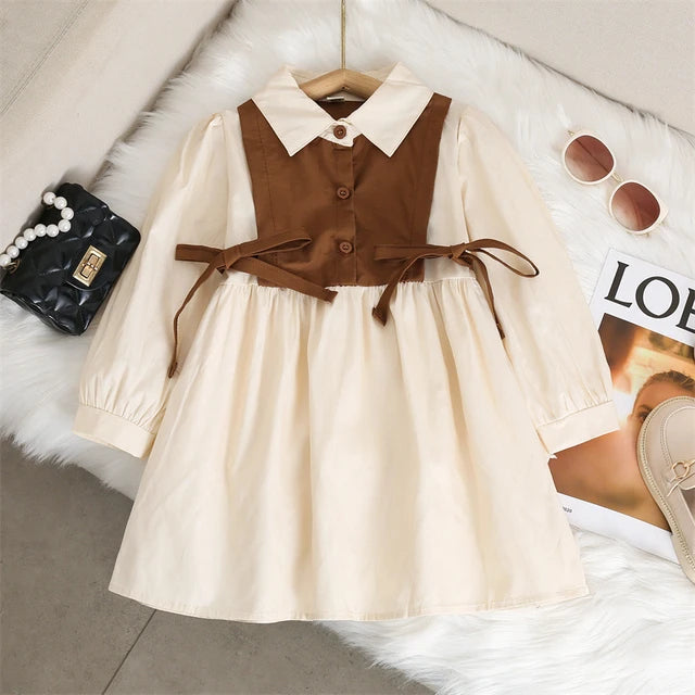 Vintage Two-tone Long-sleeved Collar Dress