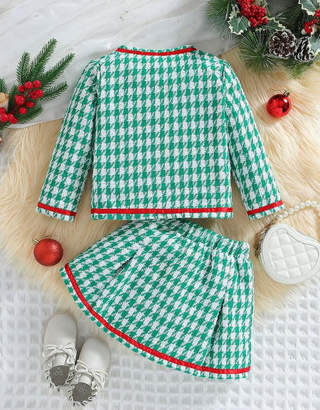 2piece Bow Detail Tweed Jacket and Skirt Set