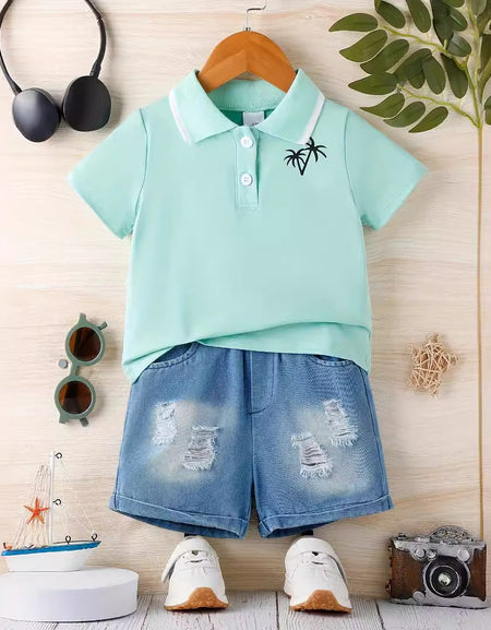 Tropical Cool Boys Polo Tee & Denim Short Set