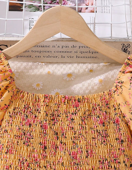 Smokey Shirred Bodice Bohemian Style Dress