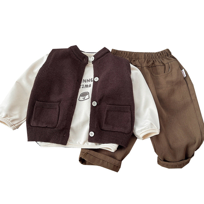 Brown - Toned Cozy Cardigan 3piece Set