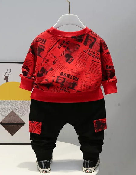 Newspaper Print Boys Longsleeve Vest Set