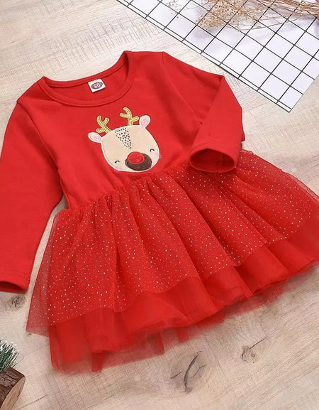 3D Embroidered Rheindeer Tulle Dress
