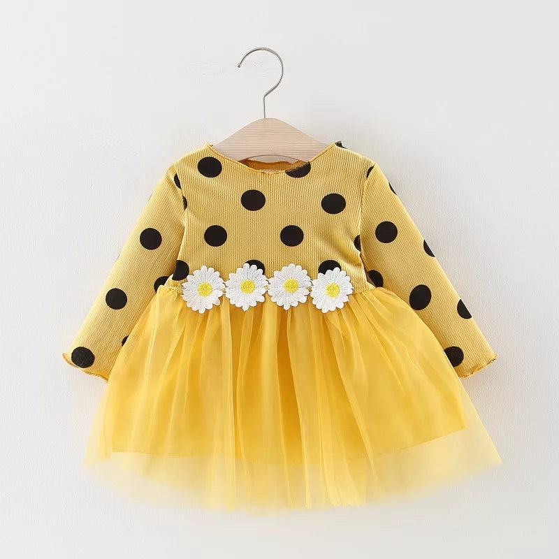 Polka Dot Tulle Dress with Waist flower - 1year only left