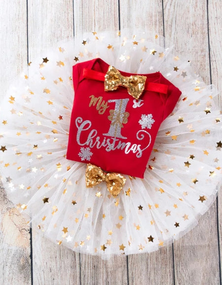 My First Christmas Star Tulle Skirt set