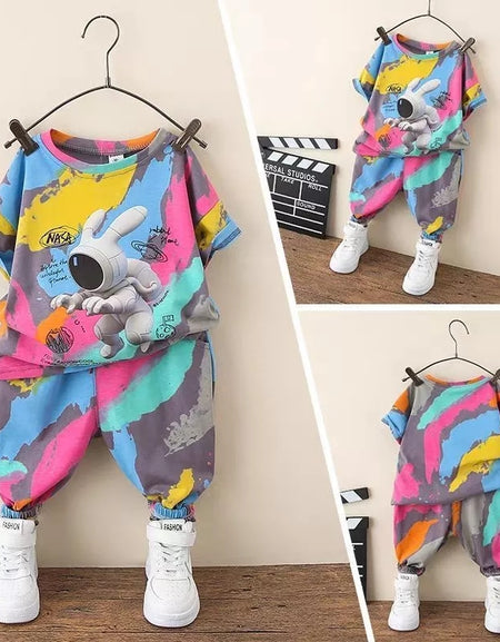 Astronaut Multicolor Print Top and Pants Set