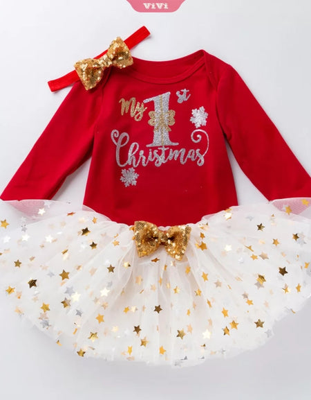 My First Christmas Star Tulle Skirt set