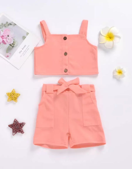 2pcs Button Sleeveless top & shorts set - 2-4Years