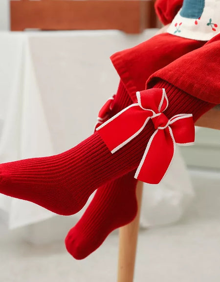 Big White-taped Bow Popsocks / Panty hose / Tights