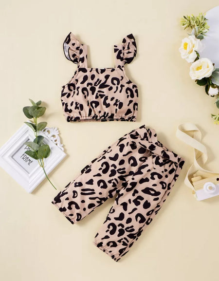 Girls Leopard print Crop & Pants Set