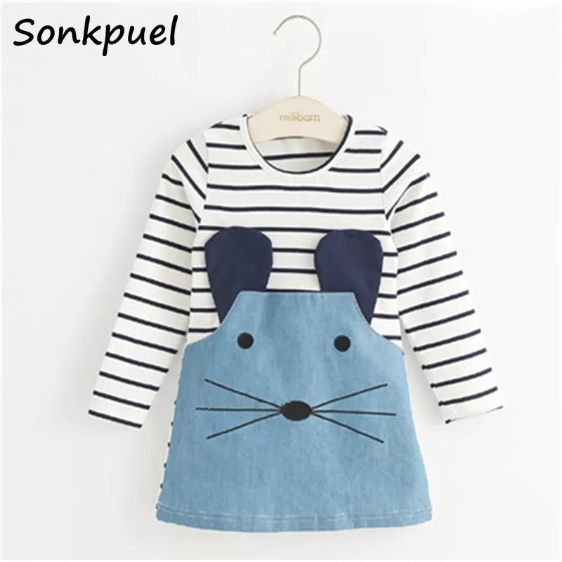 Cat Face Striped Long Sleeve Gown
