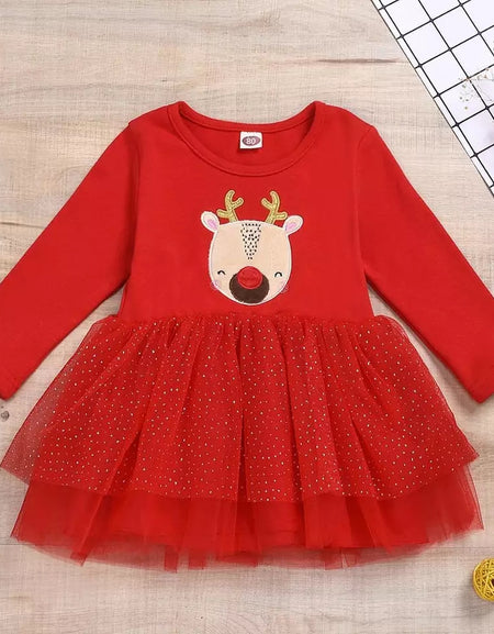 3D Embroidered Rheindeer Tulle Dress