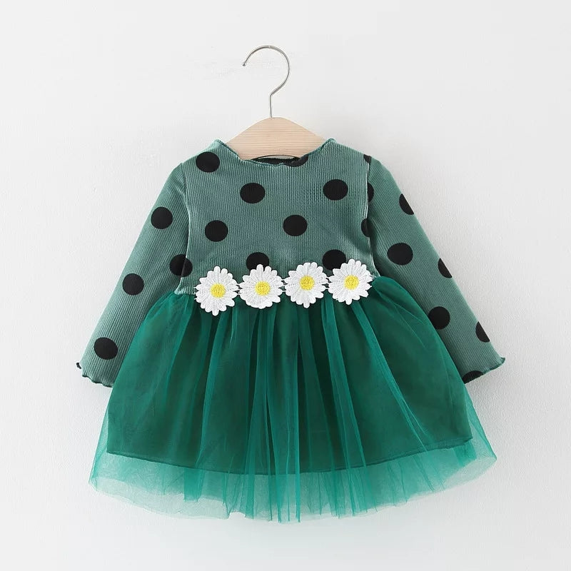Polka Dot Tulle Dress with Waist flower - 1year only left