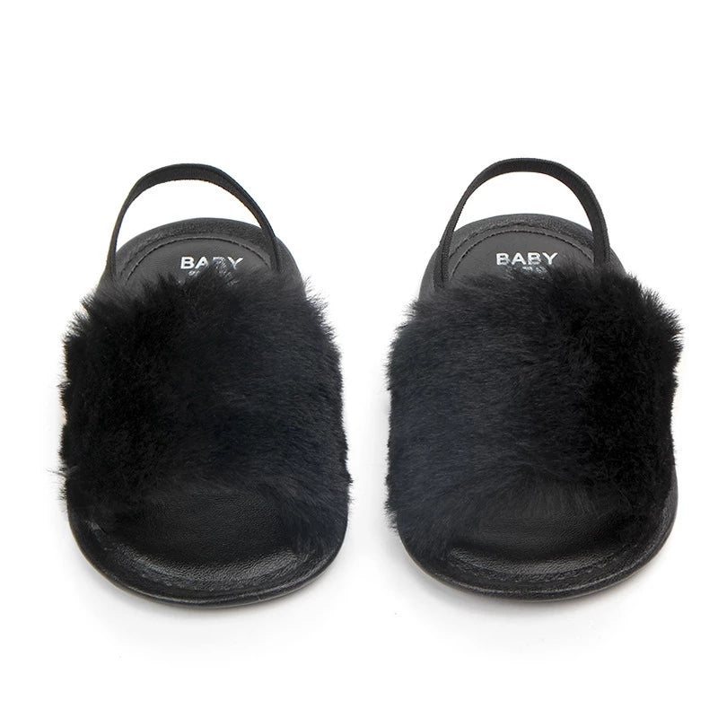 Faux Fur Sling Back Slides / sandals