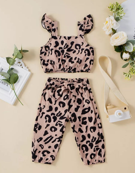 Girls Leopard print Crop & Pants Set