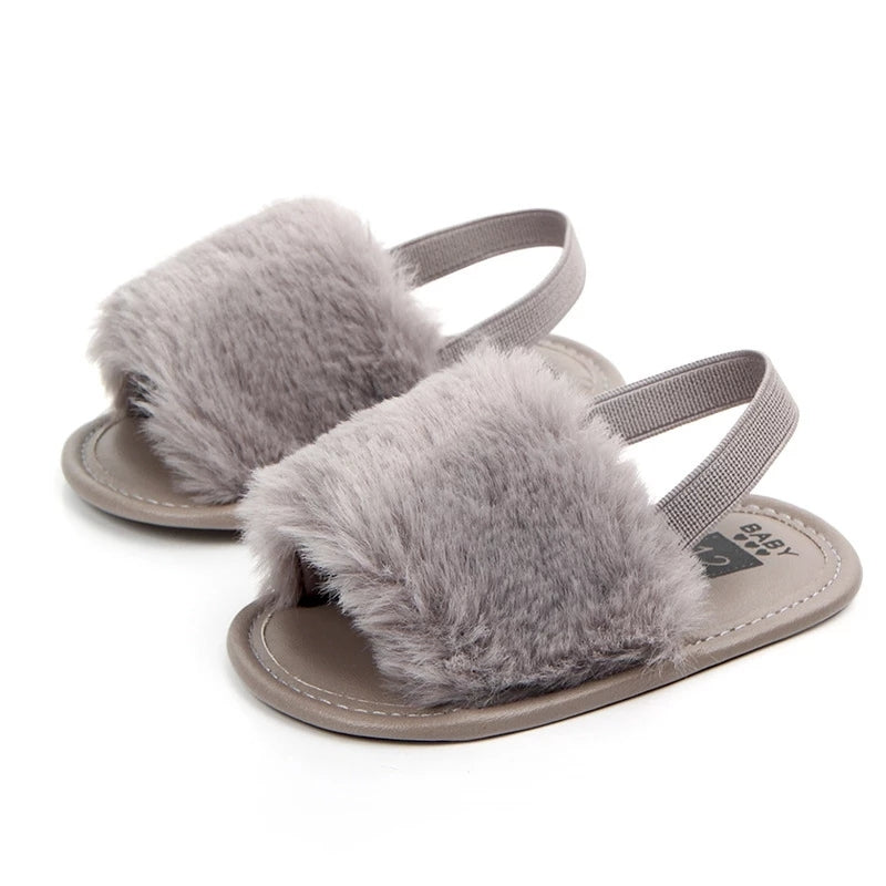 Faux Fur Sling Back Slides / sandals