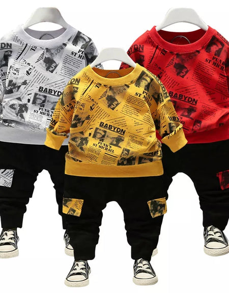 Newspaper Print Boys Longsleeve Vest Set