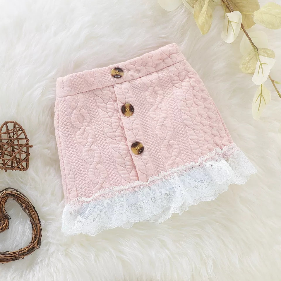 Elegant Lace Trim Skirt Suit Set