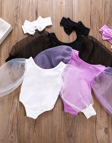 Sheer Sleeve Top / Bow Headband Set