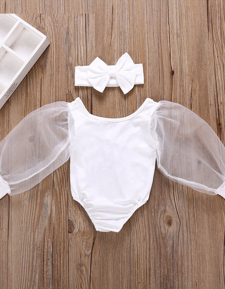 Sheer Sleeve Top / Bow Headband Set