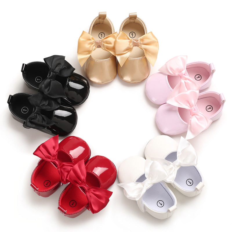 Glossy Bow Baby Shoes