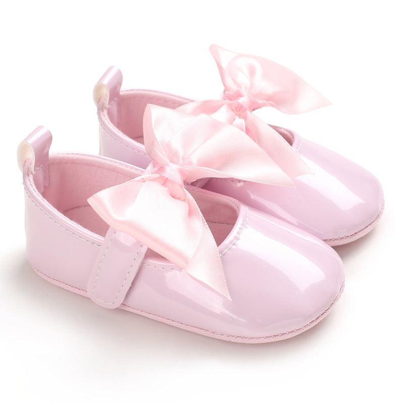 Glossy Bow Baby Shoes