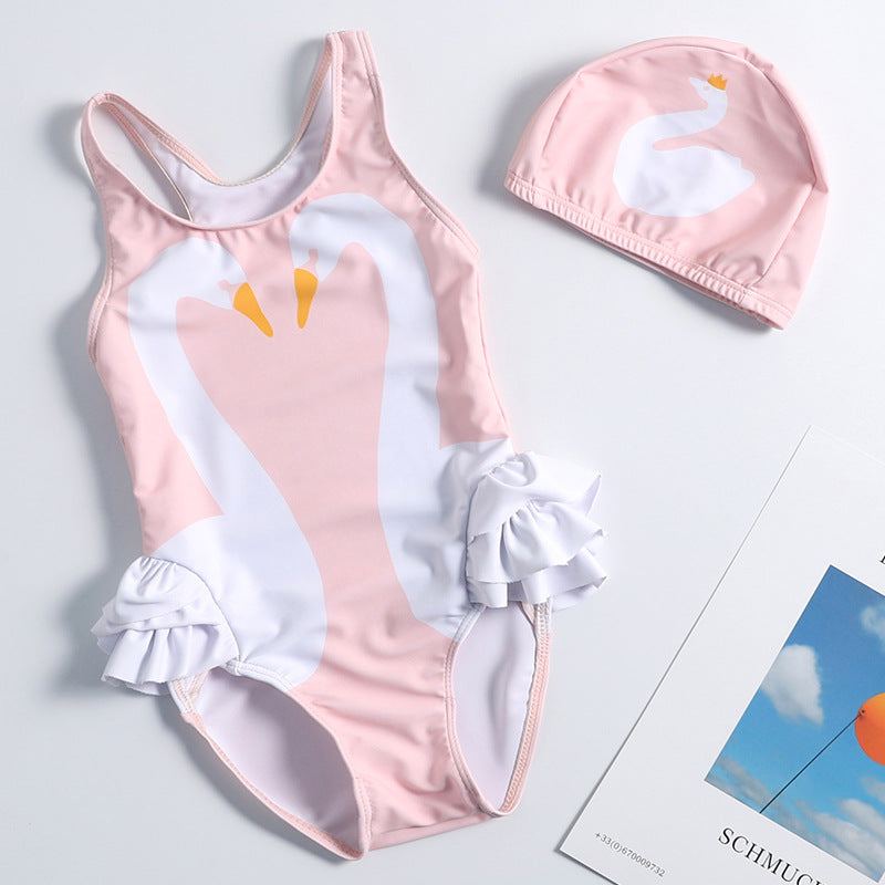 Cute Swan Swimsuit with cap