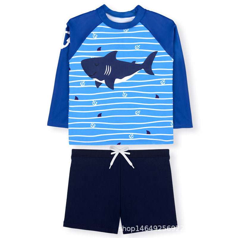 Striped Baby Shark Boys 2piece Swimwear